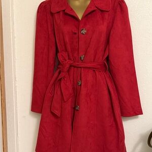 Stylish Red Button-Up Coat with Belt